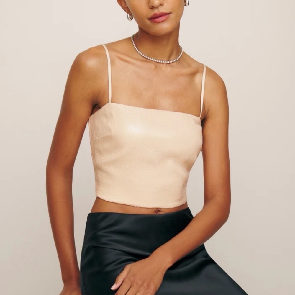 Reformation Women's Jovelle Sequin Blush Cropped Tank Top Size 14